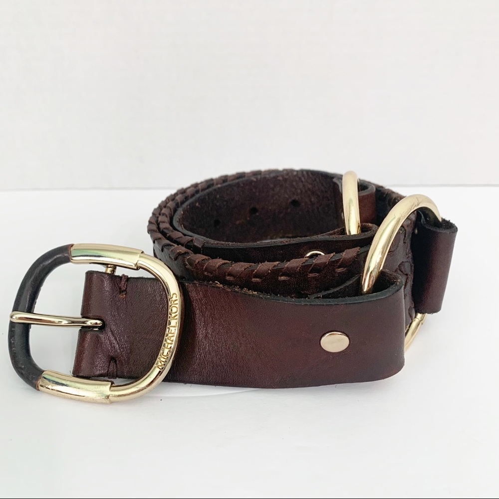 MICHAEL Michael Kors Gold and Leather Braided Belt